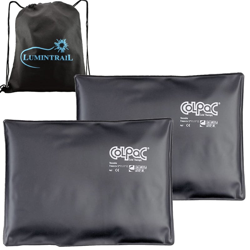 Chattanooga ColPac Reusable Gel Ice Pack for Cold Therapy Standard Size 2 Pack Bundle Black Polyurethane with a Lumintrail Drawstring Bag